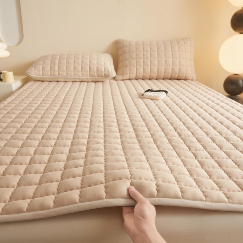 Waterproof Mattress Protector, Breathable Quilted Mattress Cover for 8-15" Mattress, Noiseless Bed Mattress Cover for Bedroom, Dorm Room (Khaki, Twin XL 39"x80")