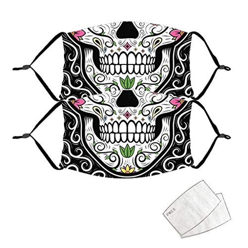 2+2PCS Washable Face Mask for Halloween, Reusable Funny Face Mask for Men Women