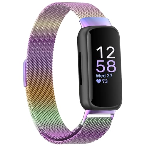 Moydolo Kompatibel mit Fitbit Inspire 3 Armband, Edelstahl-Metall-Ersatz-Armband mit Magnetverschluss Ersatzarmband Kompatibel mit Fitbit Inspire 3, Frauen Männer