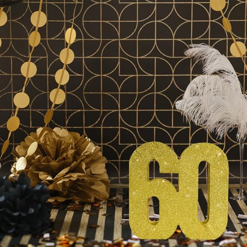 Image of TONIFUL 60th Birthday Decoration for Men and Women,60th Anniversary Decoration,Glod Glitter 60th Birthday Centerpieces for Party Decoration,Number 60 Centerpiece Table Decoration
