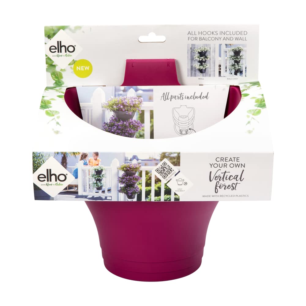 elho Corsica Vertical Forest 24 - Flower Pot for Balcony & Outdoor - Ø 26.7 x H 29.7 cm - Pink/Cherry Red