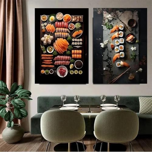 Toile Art Assortiment Sushi Toile Vintage | Décoration Murale Cuisine Japonaise