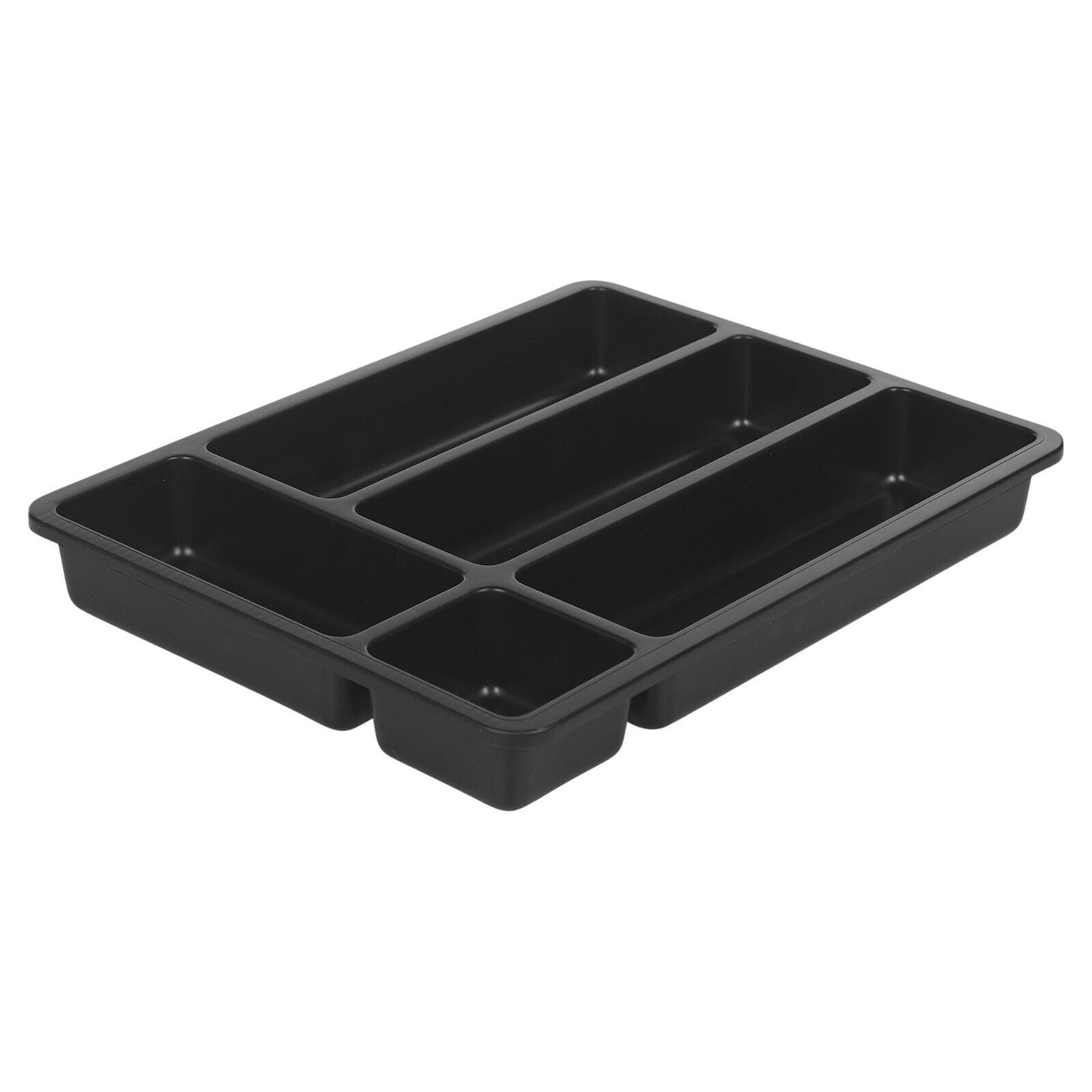 Urbnliving Black Cutlery Holder Tray 5 Compartment Kitchen Plastic Flatware Utensils Organiser (Black)
