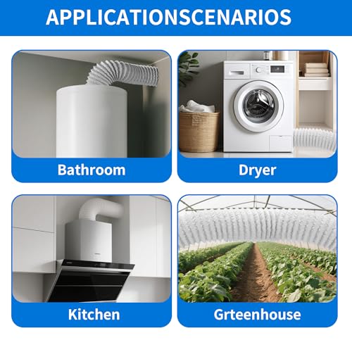 Abluftschlauch Ø100mm Länge 3m Weiß,Flexibler Aluflexschlauch aus Aluminium mit PVC-Beschichtung und 2 Edelstahl-Schlauchschellen für Lüftung, Trockner, Dunstabzugshauben und Klimageräte