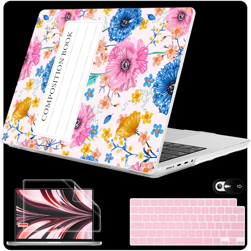 Mektron Case for M5 MacBook Pro 14 inch 2026 Model A3427 A3426 Fit 2025-2021 Model A3434 A3112 M4 A3112 A3401 A3185 M3 A2918 A2992 M2 A2779 M1 A2442 Cover, Composition Book Flower