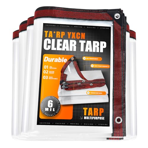 Clear Tarp 10 x 10 FT Medium Duty Waterproof Tarps Cover, Grommet Every 20 Inches, for Patio, Plant, Garden, Chicken Coop
