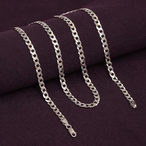 Image of LeCalla Solid 925 Sterling Silver Italian 5mm, 6mm Diamond-Cut Cuban Link Curb Chain Necklace for Men Women (16, 18, 20, 22, 24, 26 Inches)