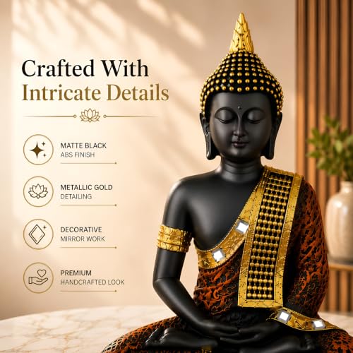Image of PulGos 23cm Meditating Buddha Idol Statue with Led Candle, Modern Resin Art