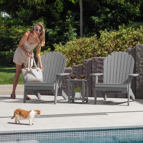 Dwvo Deluxe Oversized Adirondack Chair, Weather Resistant Poly Resin Fire Pits Chair, Wood Grain Polystyrene Outdoor Chairs For Patio Pool Deck Lawn And Garden, Gray #TOP2