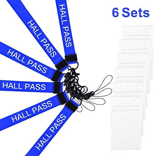 MELIFE6 Pack Hall Pass Lanyards, School Passes for Classroom, hallpass for Bathroom, Library, Office. Blue