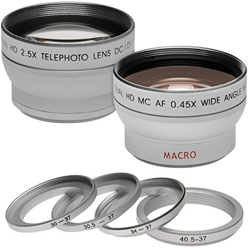 Precision Design .45x Wide Angle & 2.5X Telephoto Camera/Video Lens Set Fits Filter Sizes: 30mm, 30.5mm, 34mm, 37mm & 40.5mm