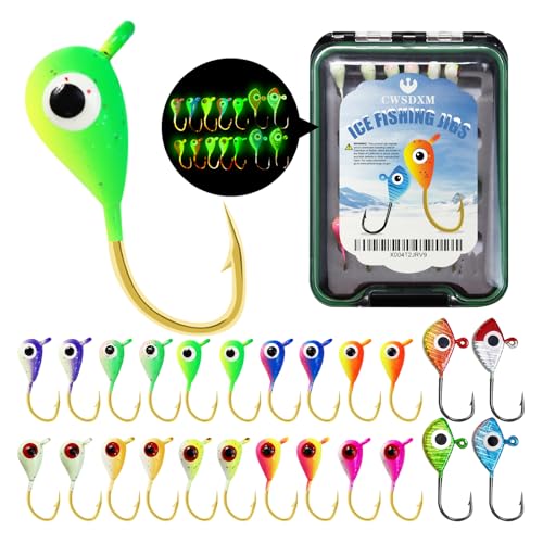 CWSDXM Ice Fishing Lures Kit, 24pcs Micro Bright Jig Heads for Panfish, Crappie, Walleye, Perch,...