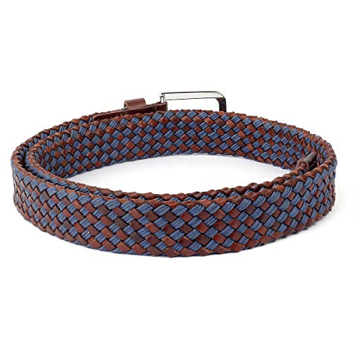 Image of Bacca Bucci Italian Woven leather and Cotton Elastic braided belt for men with Alloy buckle