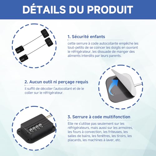 YUANFANXX 2 Pièces Cadenas Frigo Porte, Cadenas Frigo Avec Code, Serrure De Fenêtre À Combinaison Sécurisée Pour Enfant, Convient Aux Réfrigérateurs, Armoires Et Fenêtres (Noir) – vue 3