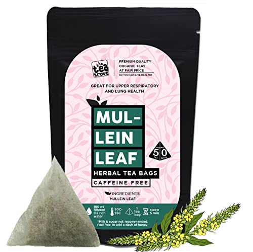 Image of The Tea Trove Herbal Mullein Lung Detox - 50 Pyramid Tea Bags in Resealable Pouch - Caffeine Free Leaf | 37.50 Gram