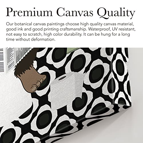 Evxid Tropical Botanical Monkey Canvas Poster Painting Bathroom Wall Art, Monkey On Toilet Reading Newspaper Print Picture Artwork Framed Ready To Hang For Restroom Wall Decor 12 X 15 Inch #TOP2