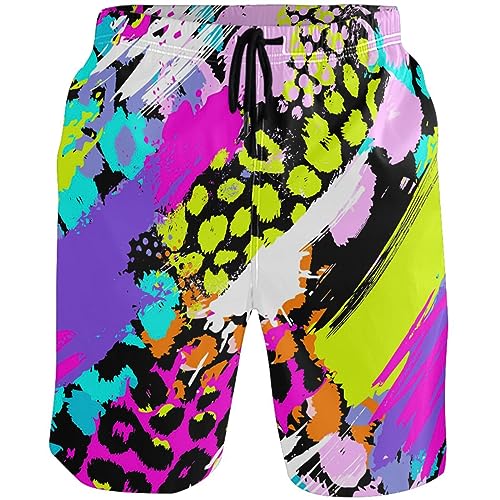 visesunny Men's Swim Trunks Abstract Chaotic Leopard Print Bathing Suits Beach Holiday Party Swim Shorts