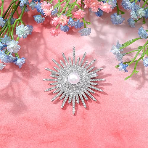 Image of Sunflower Pearl Brooch Pins for Women, Elegant Sunflower Rhinestone Brooches, Sunflowers Brooch Pins for Women, Pearl Broochs for Wedding, Shawls, Parties, Proms, Valentine's Day