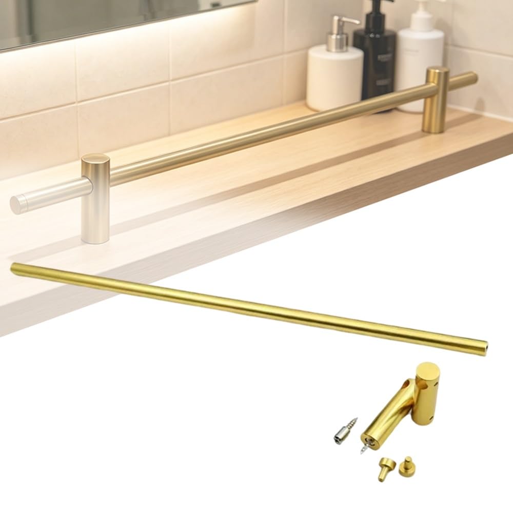TAJMDGW Cabinet Guard Railing Anti-Fall Shelf Rail Guard Fence Aluminum Decorative Guardrail Bars for Display Cabinet Bookshelves Shoe Rack Closet(Gold,100cm(39.4"))