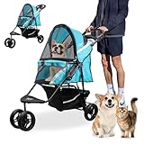 Petique Revolutionary Durable Pet Stroller, Easy Fold, Quality mesh Windows, Large Storage Basket, Secure Cup Holder Tray, Small/Medium Dogs, Cats and Pets, Supports up to 55LBS - Venus (Teal)