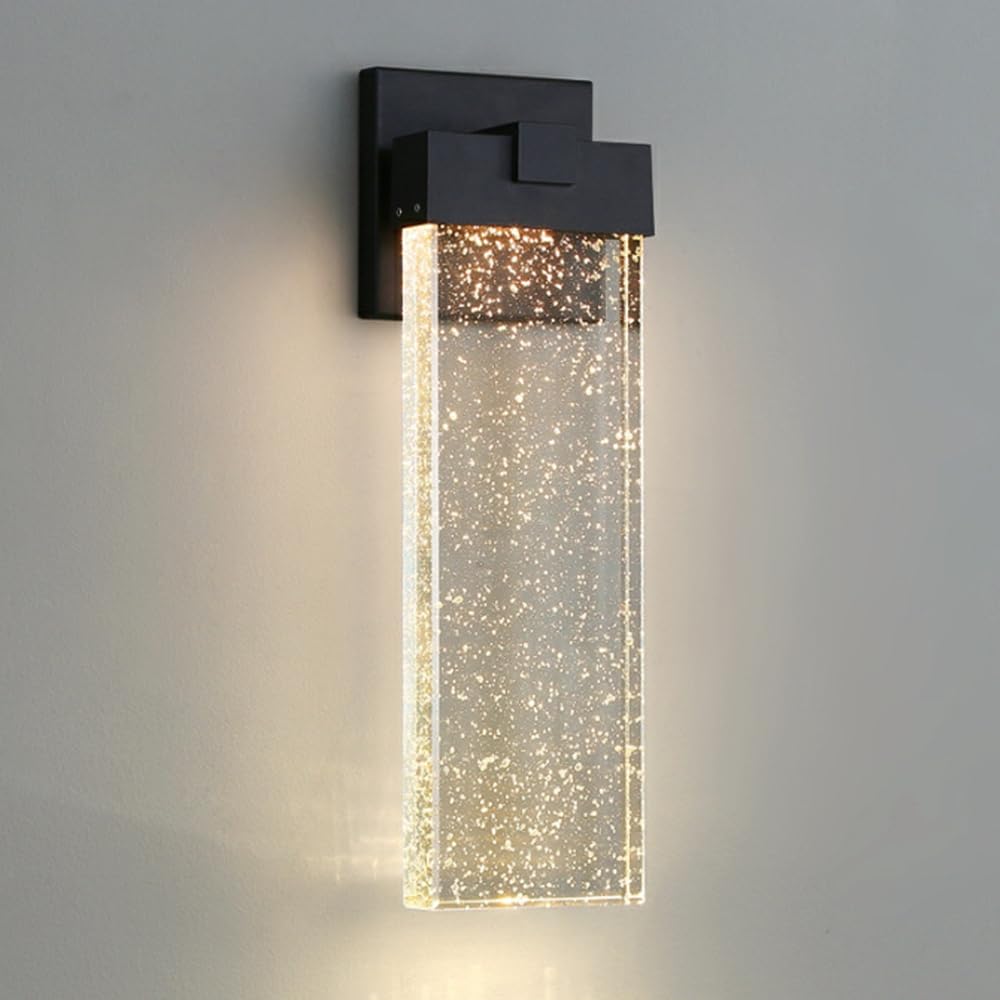 Granestner LED Outdoor Wall Light Fixture - Bubble Crystal Sconce, 10W 3000K Wall Lantern for Porch, Entryway, Garage & Garden - Elegant Front Door Lighting (46.5cm)