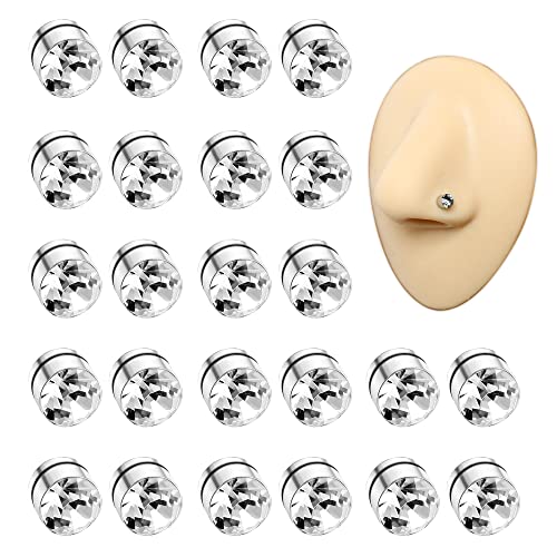 TEN MIRO 12-24 Pairs Magnetic Stud Earrings Magnetic Nose Stud Magnet Nose Lip Stud Non Piercing Stainless Steel CZ Fake Nose Ring Stud (3MM)