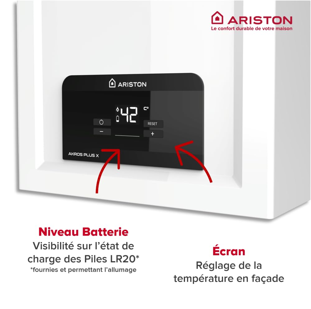 Ariston Akros Plus 14L GN – Durchlauferhitzer Gas, Sofortiges Gas, 14 l/min – Niedrig NOx – Energieeffizienzklasse A – entworfen und hergestellt für die Installation in Frankreich