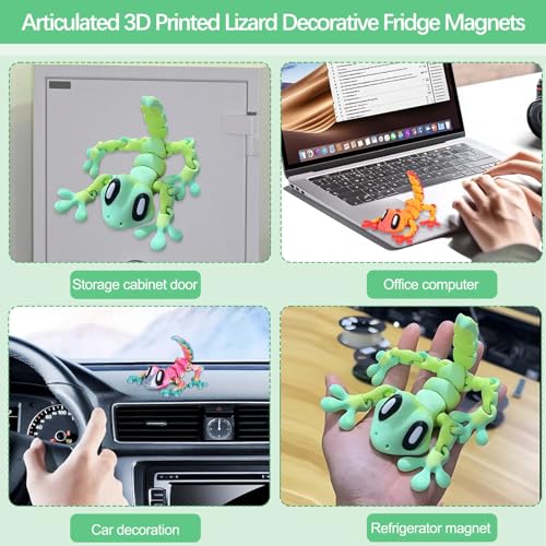 Imán decorativo de lagarto articulado 3D para refrigerador miniatura 3