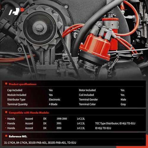A-Premium Ignition Distributor with Cap and Rotor Compatible with Honda Accord 1998 1999 2000 2001 2002 2.3L by A-premium - Image 2