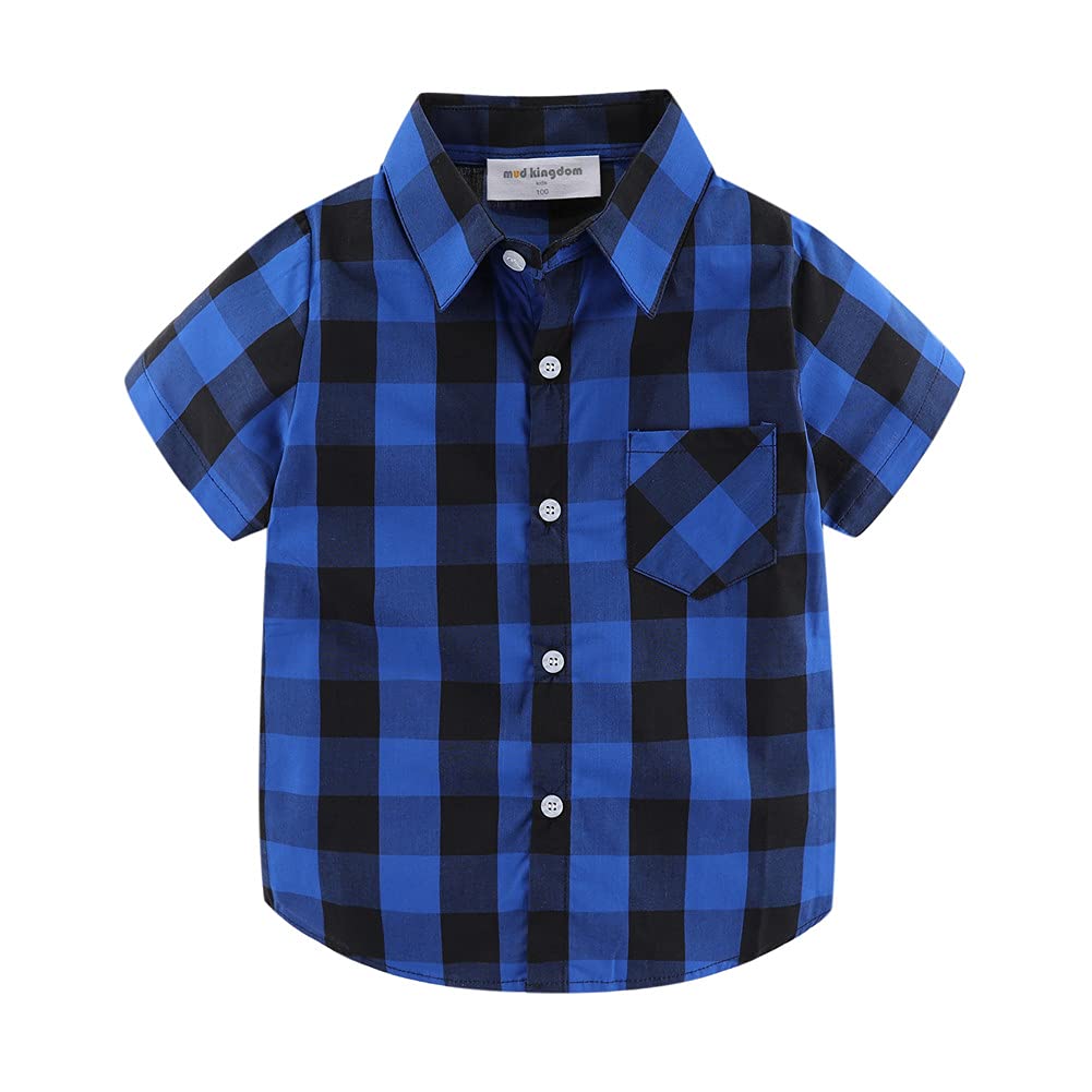 Mud Kingdom Niños Pequeños Camisa a Cuadros Abotonar Manga Corta Verano