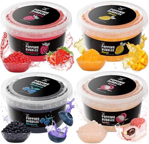 Locca Popping Boba Pearls Kit With Mango Lychee Blueberry Strawberry Flavors (4 X 17Oz) | Tea Sago For Bubble Jelly 4