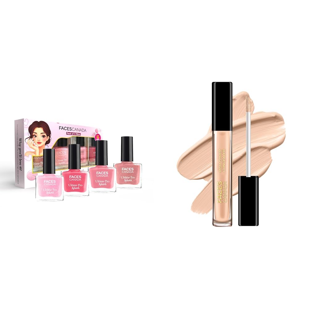 FACESCANADA Ultime Pro Splash Mini Nail Enamel Combo Kit - Pink Pop & High Cover Concealer - Caramel Crunch 03, 4ml-picture-22