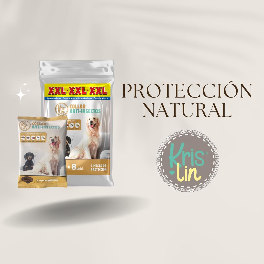 Pack de 8 Collares antiparasitarios para Perros con Margosa, geraniol y lavandino | Protección contra garapatas, Moscas, Mosquitos y flebótomos | Cítrico | Marrón | 57 cm
