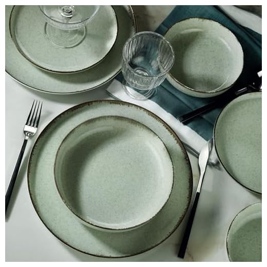Élégant ensemble de dîner, 18 pièces, 100% porcelaine, vert, avec assiettes de service (27 cm), assiettes à dîner (20 cm), assiettes à dessert (19 cm), passe au lave-vaisselle et au micro-ondes