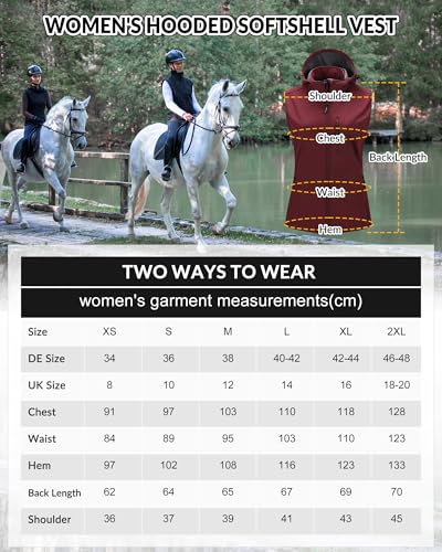 Outdoor Ventures Damen Softshell Westen mit Kapuze Leichte Fleece Gefütterte Ärmellose Jacke Wasserdichte Winddichte Weste Vest mit Zip up-Taschen Dunkelrot S