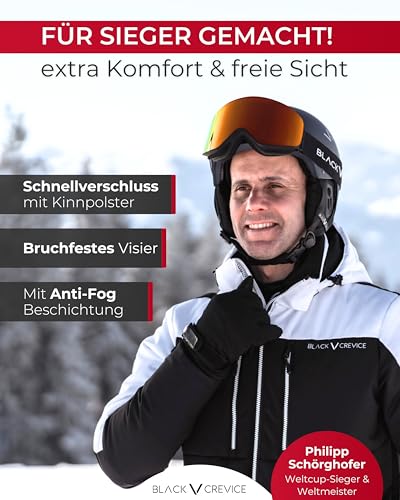 BLACK CREVICE Skihelm Gstaad Mit Visier im Pilotenstyle für Herren & Damen | Aus Polycarbonat |...