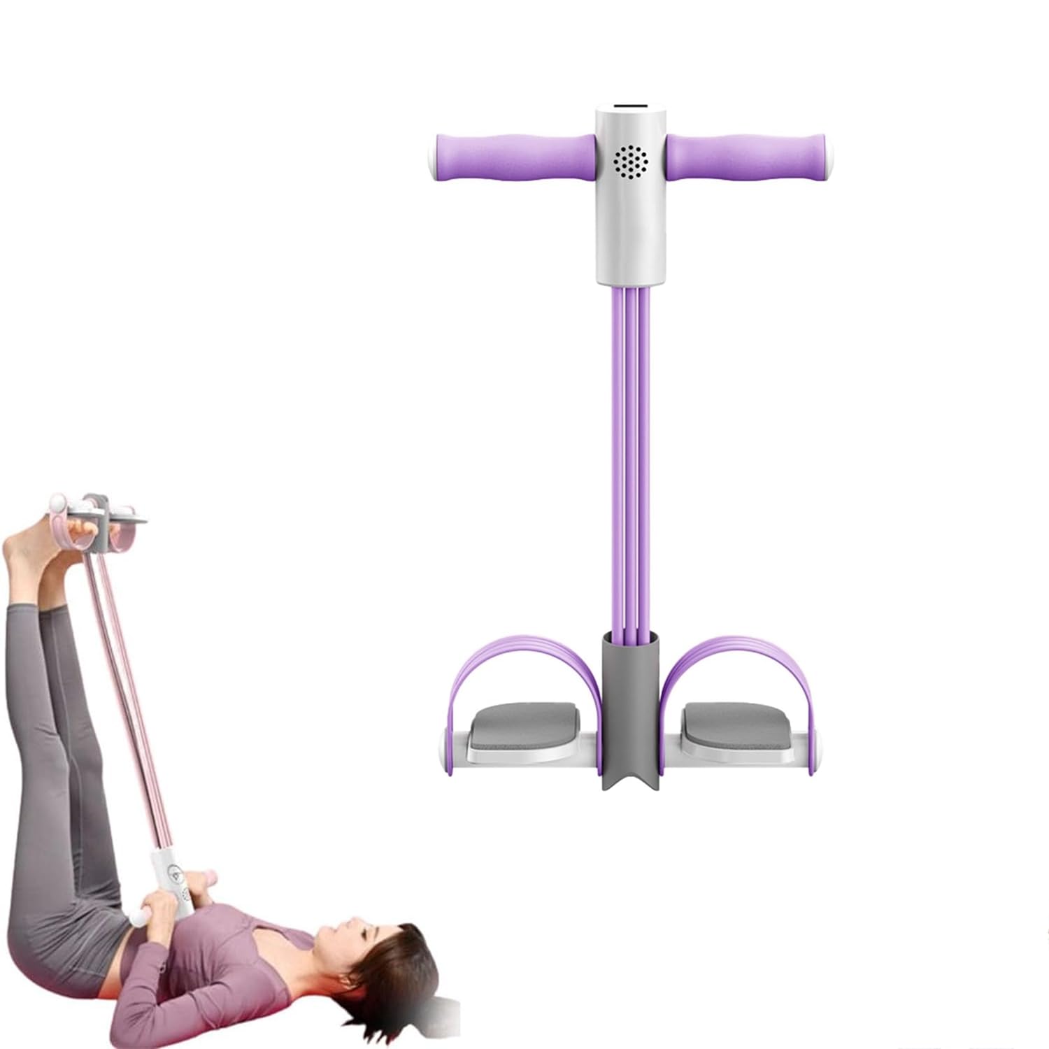 Up to 126cm Upgraded Smart Stirrup Puller, 6 Tubes Sit Up Exercise Equipment, Multiple Level Resistance Band Pedal Puller, for Arm Leg Ab Training Buttock Shaping (purple)