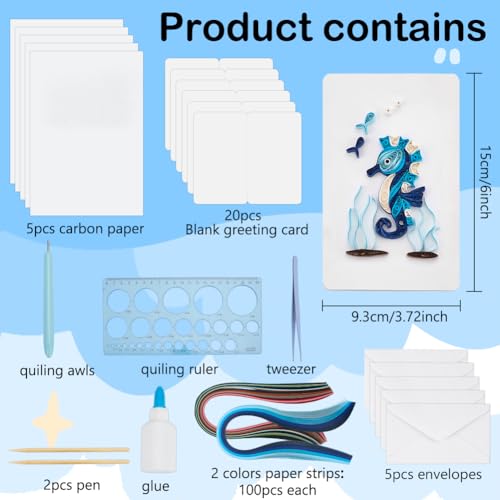 WEBEEDY 20 Set Papier Quilling Kit Für Erwachsene Anfänger 5 Stile Schildkröten Delphine Flamingos Quallen Seepferdchen Quilling Grußkarten Bastelset Mit Anleitung Für Geburtstag