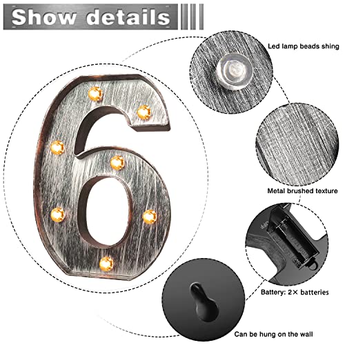 Image of Glintee Brushed Silver Gray LED Number Lights Light Up Number Sign for Night Light Wedding /Birthday Party Battery Powered Christmas Lamp Home Bar Decoration -6