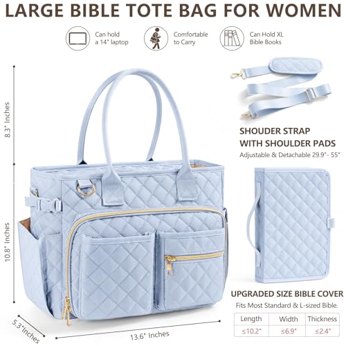 Image of Large Bible Bag with Bible Cover Case for Women, Quilted Church Tote Bag Carrying Case w /Shoulder Strap, Bible Study Supplies Journaling Kit Accessories, Christian Gift for Women Mom Friends Teacher