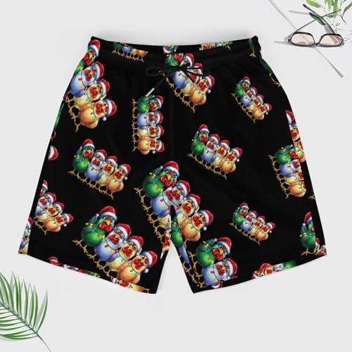 Christmas Chicken Xmas Santa Hat Mens Swim Trunks Quick Dry Beach Board Shorts with Pockets4