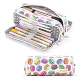 ANGOOBABY Large Pencil Case Big Capacity 3 Compartments Canvas Pencil Pouch for Teen Boys Girls School Students (White Macaron)