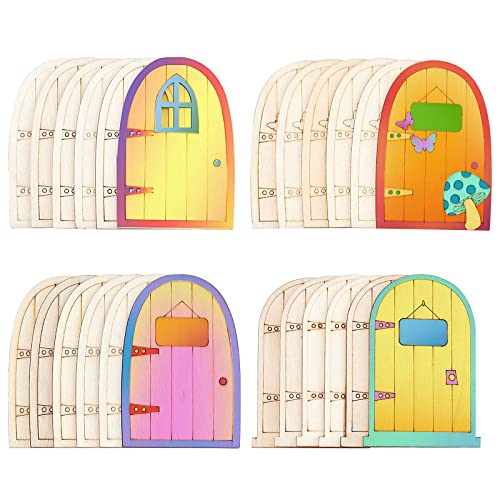 NBEADS 24 Piezas Piezas de Madera Sin Pintar Tema de Hadas Mini Forma de Puerta, 4 Patrones de...