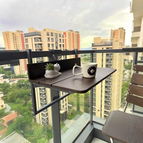 Foldable Hanging Balcony Table Adjustable Height Clamp Table for Railing Outdoor Garden Patio Desk (60x37cm 23.6x14.5in) Space Saving Easy to Install