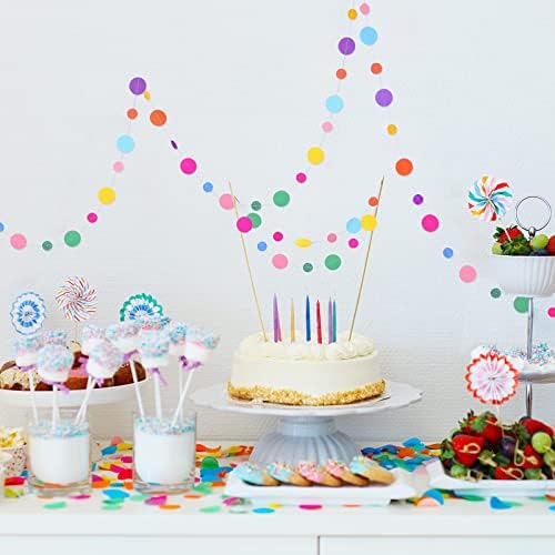Miniatura 5 de Outus 40 guirnaldas de papel de puntos coloridos, guirnalda redonda con purpurina para colgar, confeti, telón de fondo para dulces, cumpleaños,