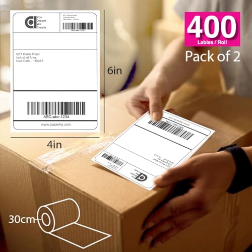 Image of COI 70gsm Thermal Label Printer Paper - 4 inch x 6 inch (100 x 150 mm)| Ideal for Shipping, Parcel, Barcode, and Address Labels - 400 Labels per Roll (Pack of 2)