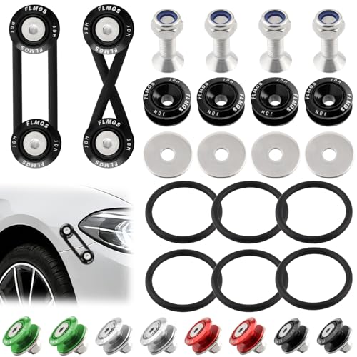 Universal Bumper Quick Release Kit, Front Rear Quick Release Bumper Clips, Bumper Holders for Cars (4 Black Release Tabs & 6 Customized O-Rings)