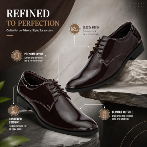 Image of Centrino Formal Shoes for Men | Glossy Lace-Up Derby Dress Shoes | Comfortable Stylish Footwear for Office, Parties & Business Wear | Sleek Classic Design (8233)