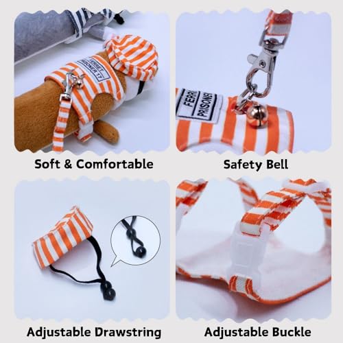 FORZENA Ferret Harness and Leash Adjustable Soft Cotton Small Pet Harness with Safe Bell, No Pull Comfort Padded Vest for Ferret, Guinea Pigs, Chinchilla (Orange)