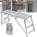 YOtat Folding Scaffolding Equipment, Portable Multipurpose Work Platform Scaffold Tower Ladder Stool Work Bench, Galvanized Steel Adjustable Height Scaffolding Equipment Tool,160Cm